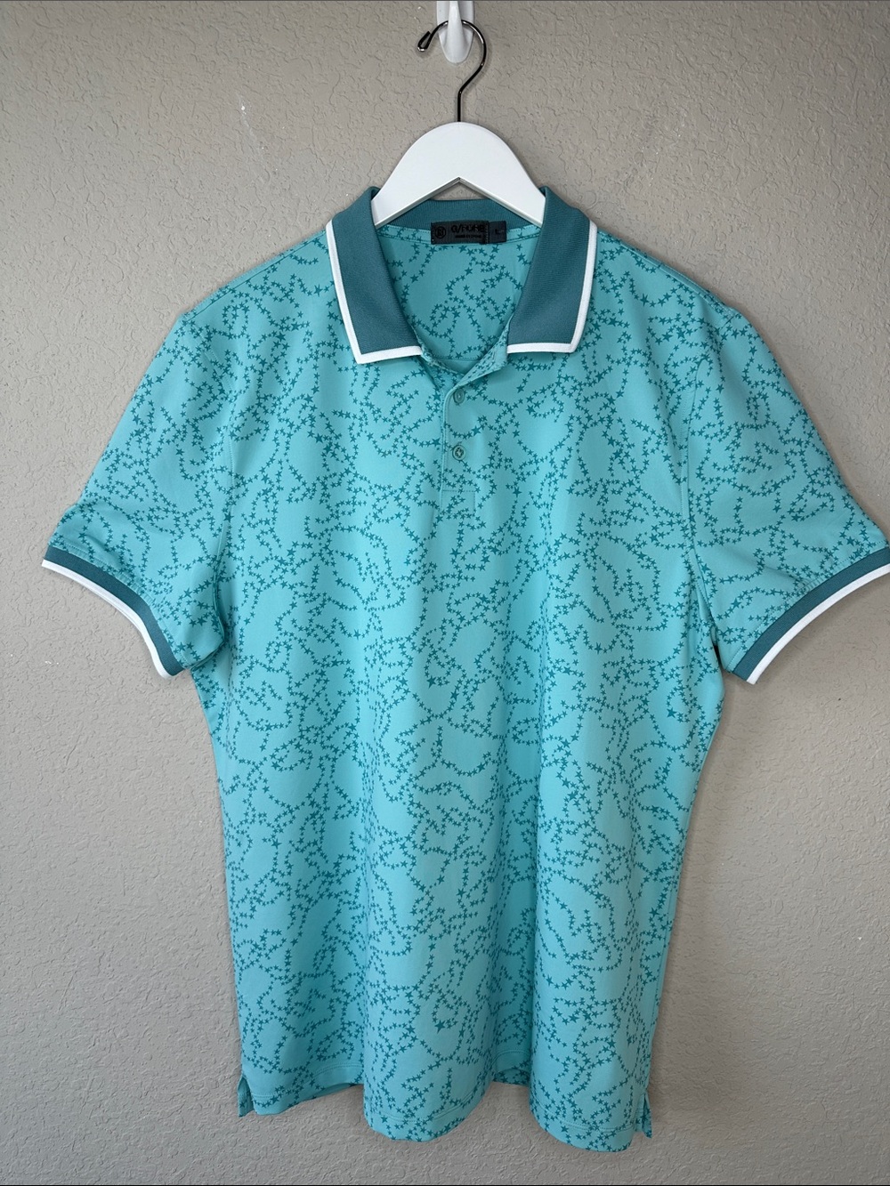 G/Fore Men's Star Dust Banded Sleeve Tech Polo Large Blue Green MSRP $120 GOLF